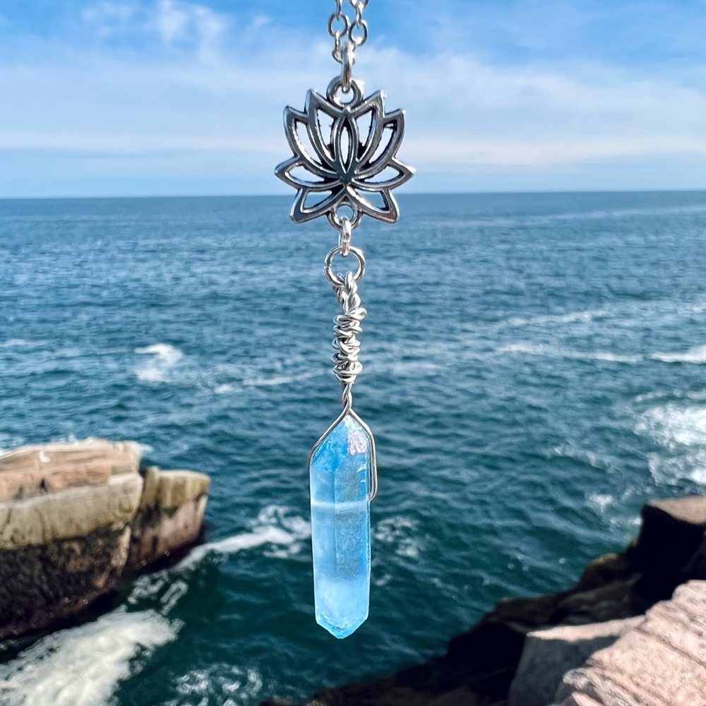 Blue Quartz Lotus Crystal Necklace